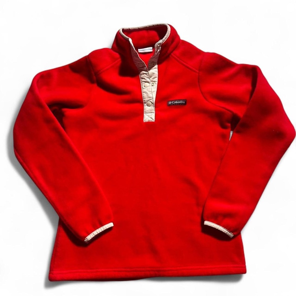 Columbia women's snap-T fleece pullover - red with light tan trim - XS